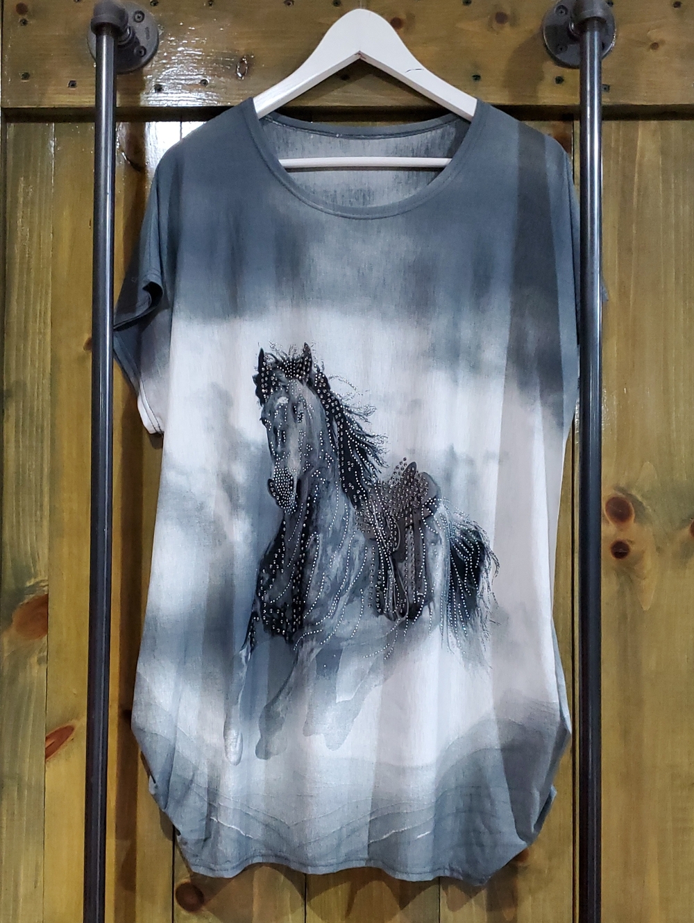 Grey Ombre Horse Graphic Tunic